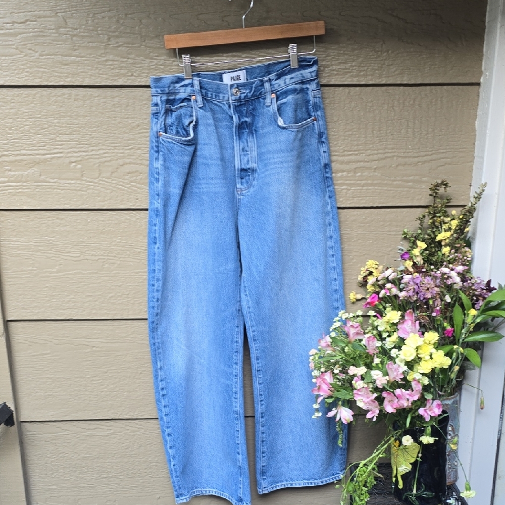 PAIGE High Rise Wide Leg Button Fly Jeans Blue Size 29